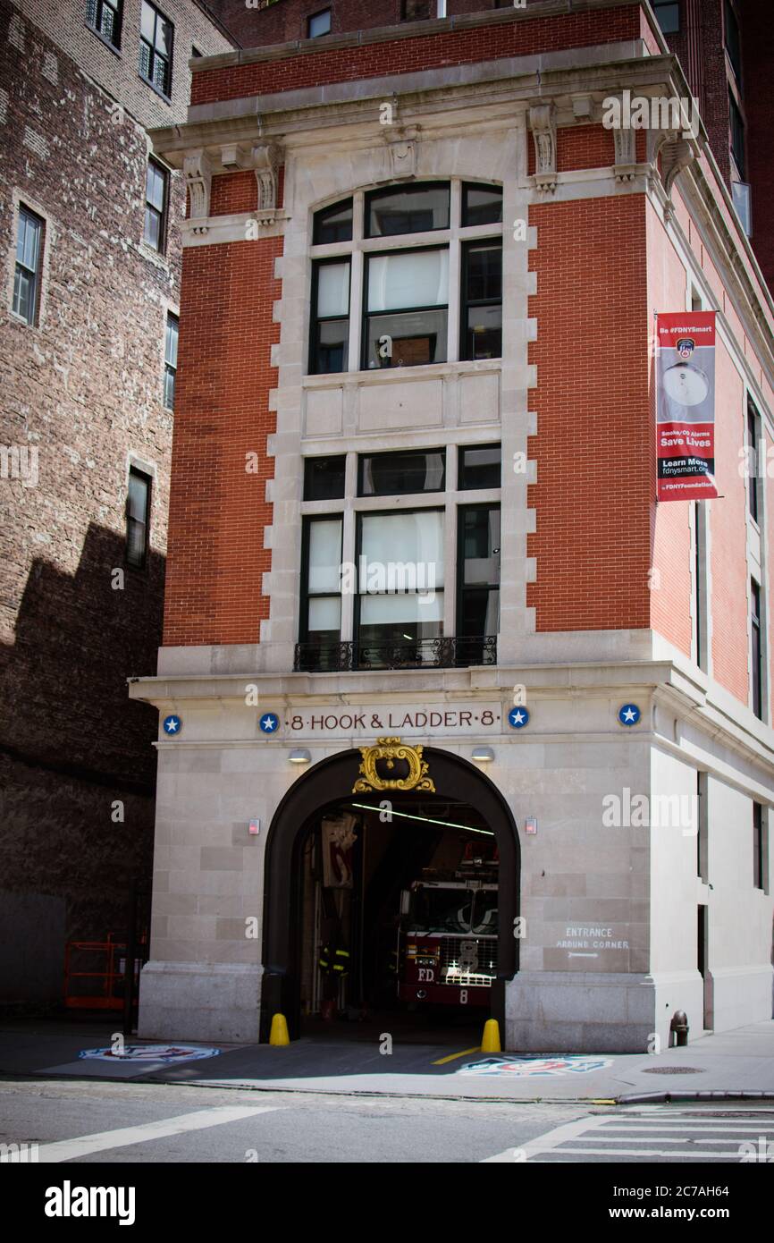 New York, NY, USA - July 20, 2019: Firehouse, Hook and Ladder Company 8. Beaux-Arts style firehouse from 1903, made famous as the HQ of the 'Ghostbust Stock Photo