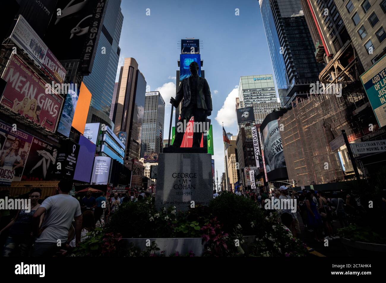 New York City, NY, USA - July 20, 2019: Times Square statue depicting composer, playwright, producer and actor George M. Cohan Stock Photo