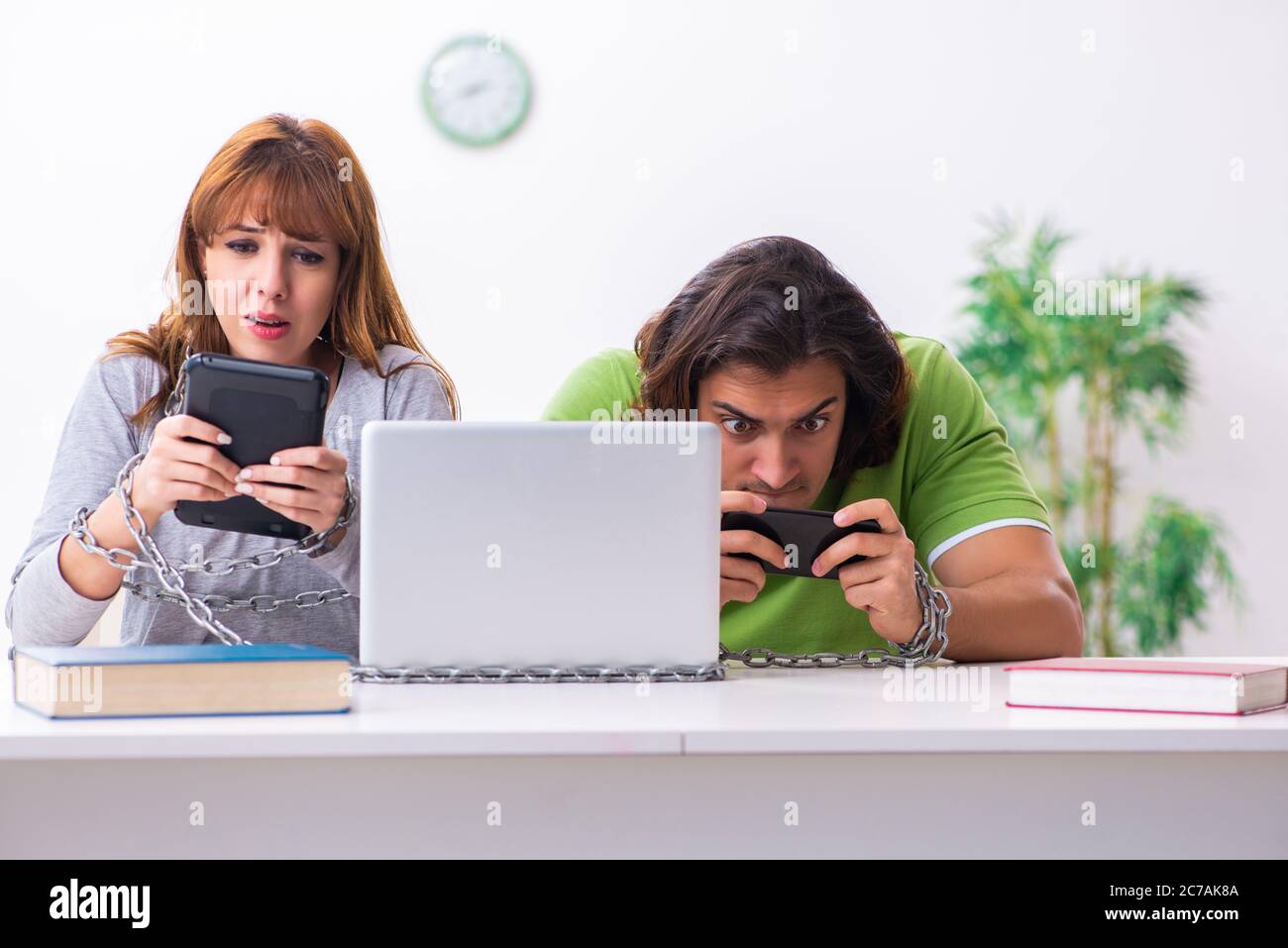 Students in gadget dependency concept Stock Photo