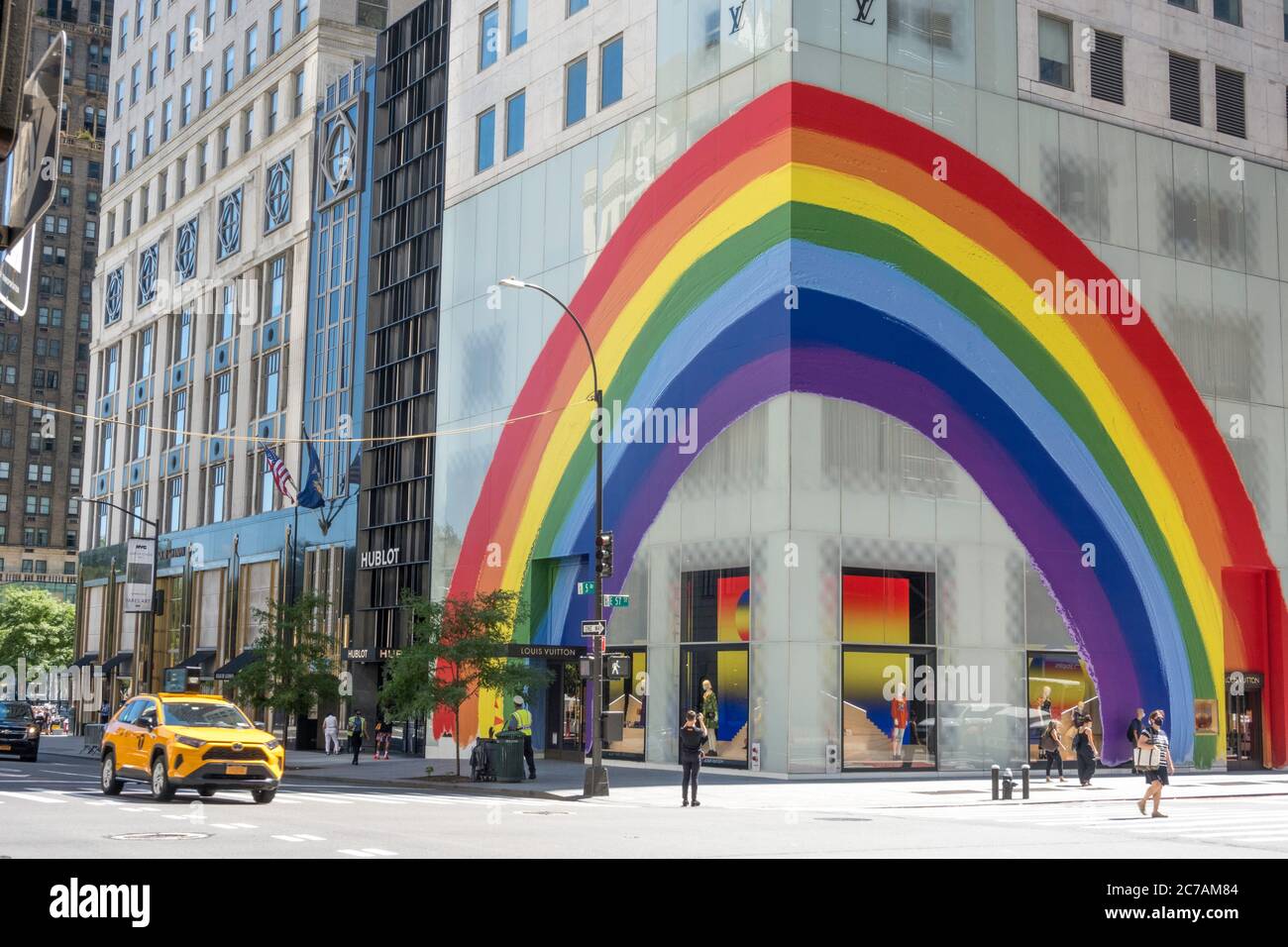 The Louis Vuitton store on Fifth Avenue is painted with rainbow