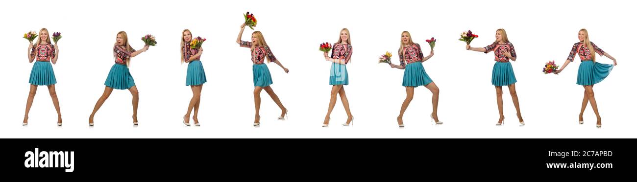The woman with flowers isolated on white Stock Photo - Alamy