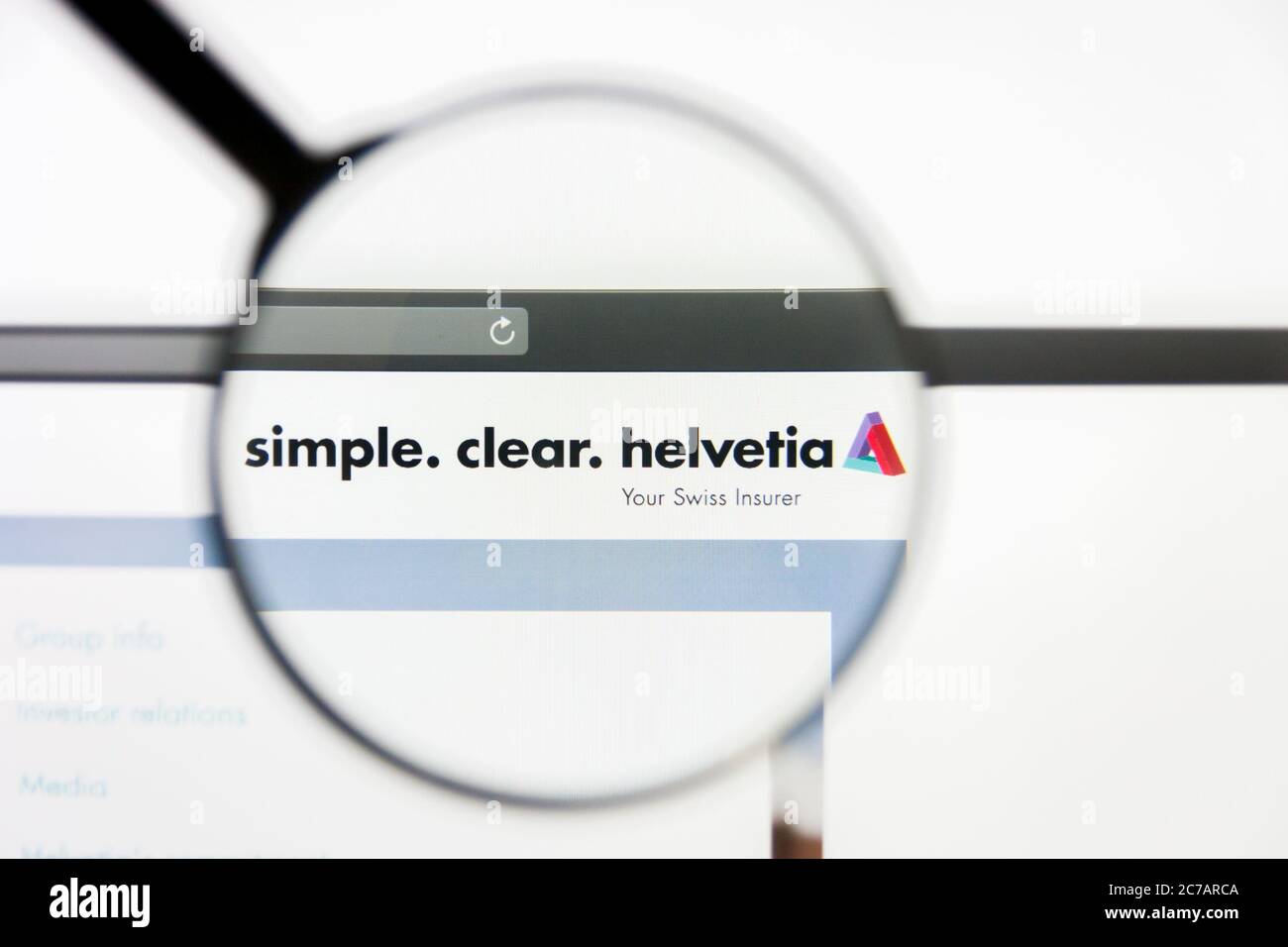 Los Angeles, California, USA - 10 March 2019: Illustrative Editorial, Helvetia Holding website homepage. Helvetia Holding logo visible on display Stock Photo