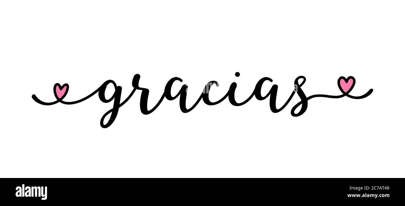 Hand sketched GRACIAS quote in Spanish as ad, web banner. Translated