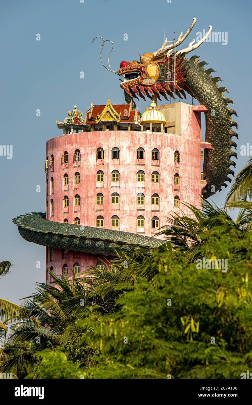 The Pink Tower With Giant Dragon At Wat Samphran Dragon Temple Nakhon Pathom Thailand Stock Photo Alamy