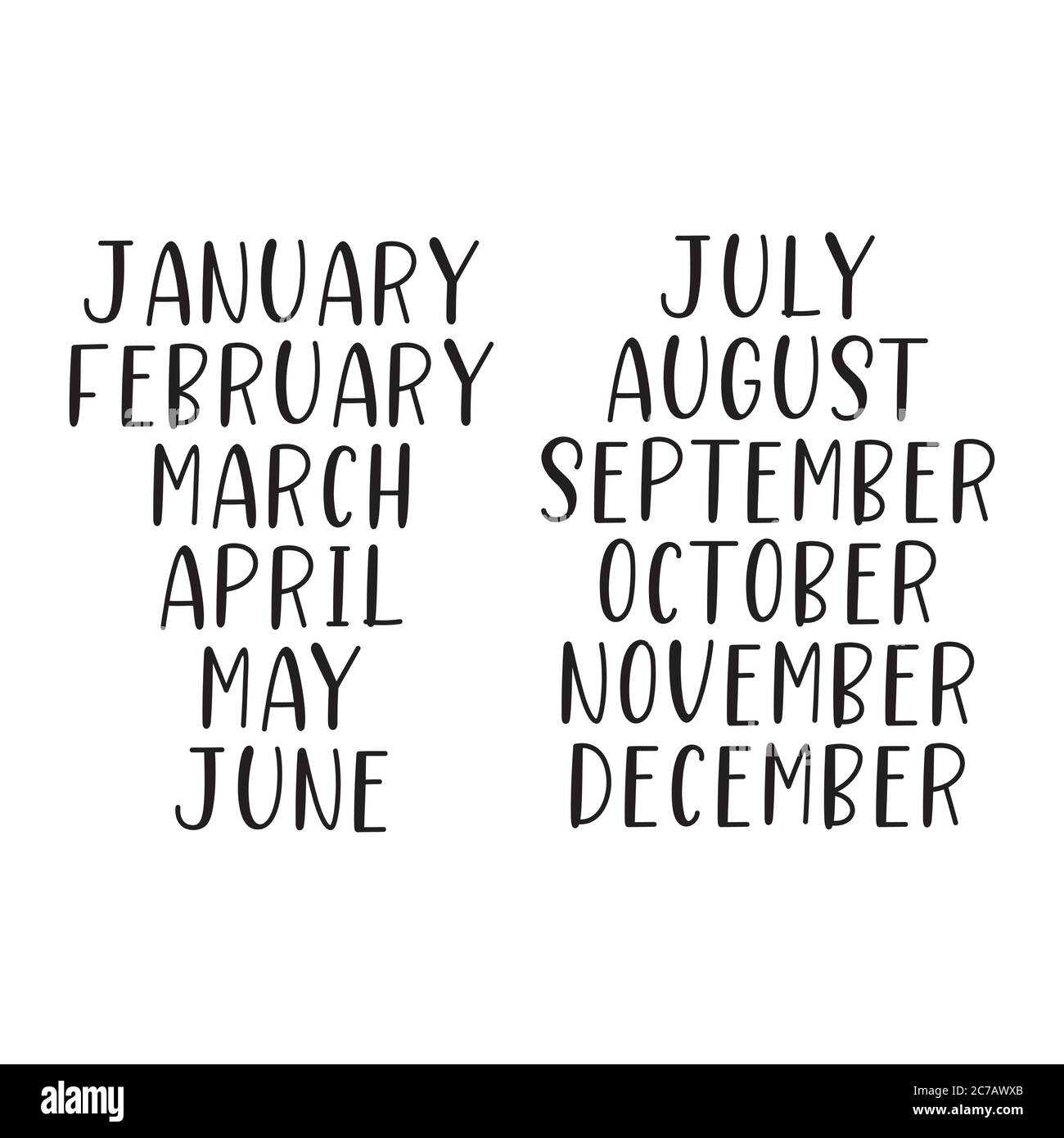 Hand Lettered Months Set January February March April May June 