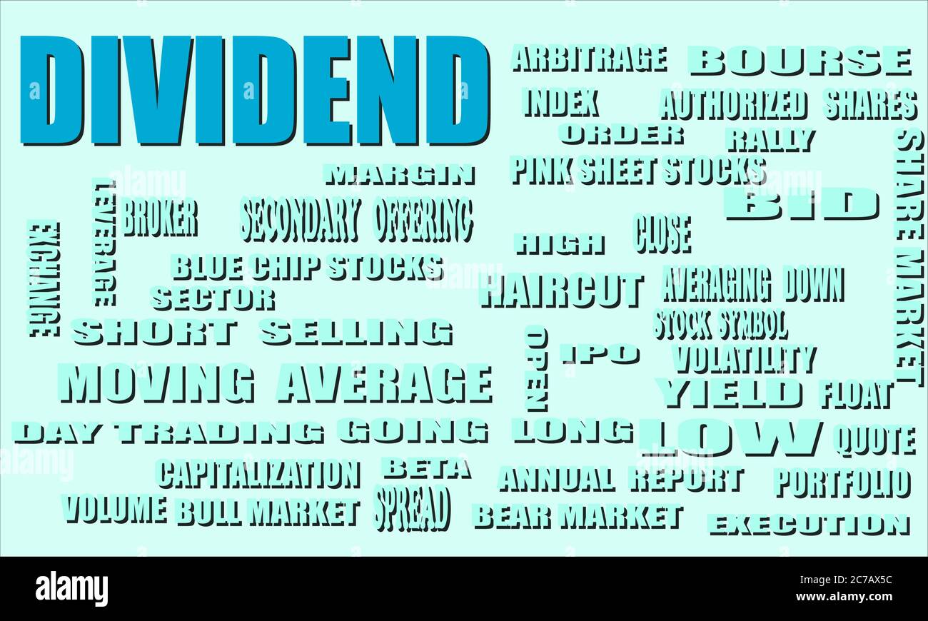 Dividend A share market related terminology presented with 3d word cloud vector illustration. Stock Vector