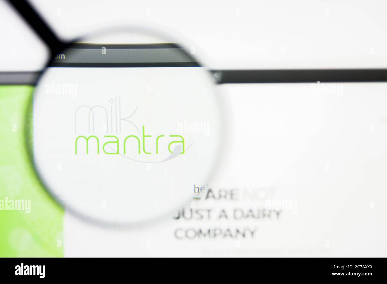 San Francisco, California, USA - 8 April 2019: Illustrative Editorial of Milk Mantra Dairy website homepage. Milk Mantra Dairy logo visible on display Stock Photo