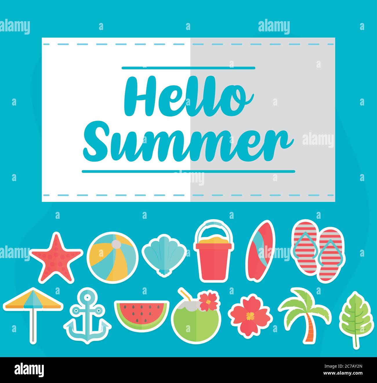 Hello Summer with colorful beach elements vector illustration design Stock Vector