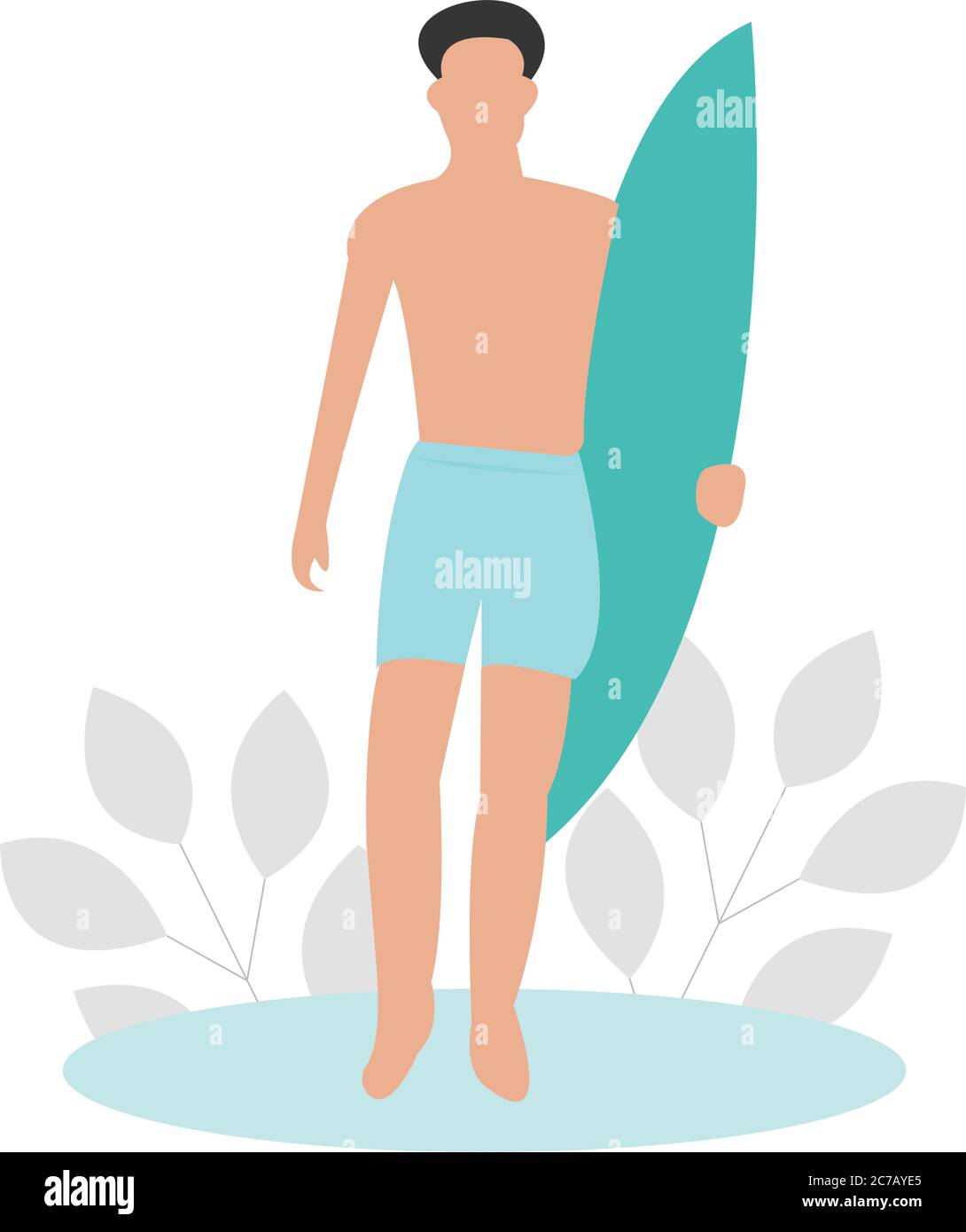 A man going to the beach with a surfing board  Stock Vector