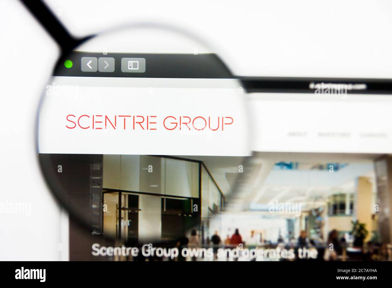 Los Angeles, California, USA - 23 March 2019: Illustrative Editorial of Scentre Group website homepage. Scentre Group logo visible on display screen. Stock Photo