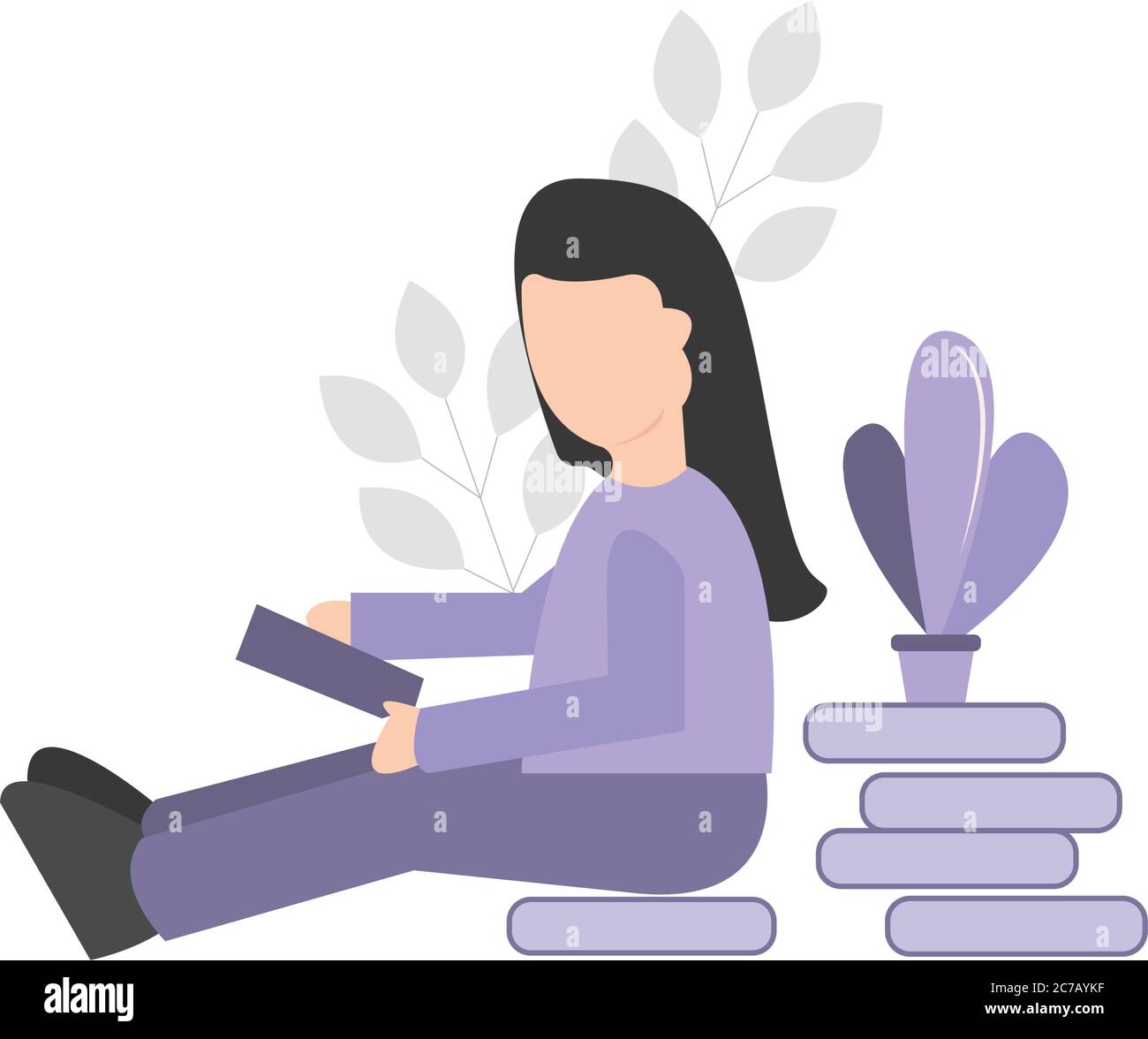A school girl sitting on the pile of books Stock Vector Image & Art - Alamy