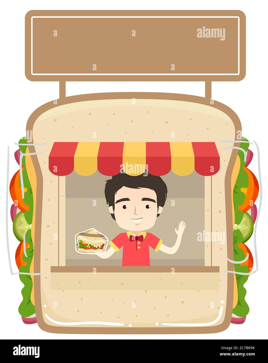 Illustration of a Man Vendor Selling Sandwiches in a Sandwich Shape
