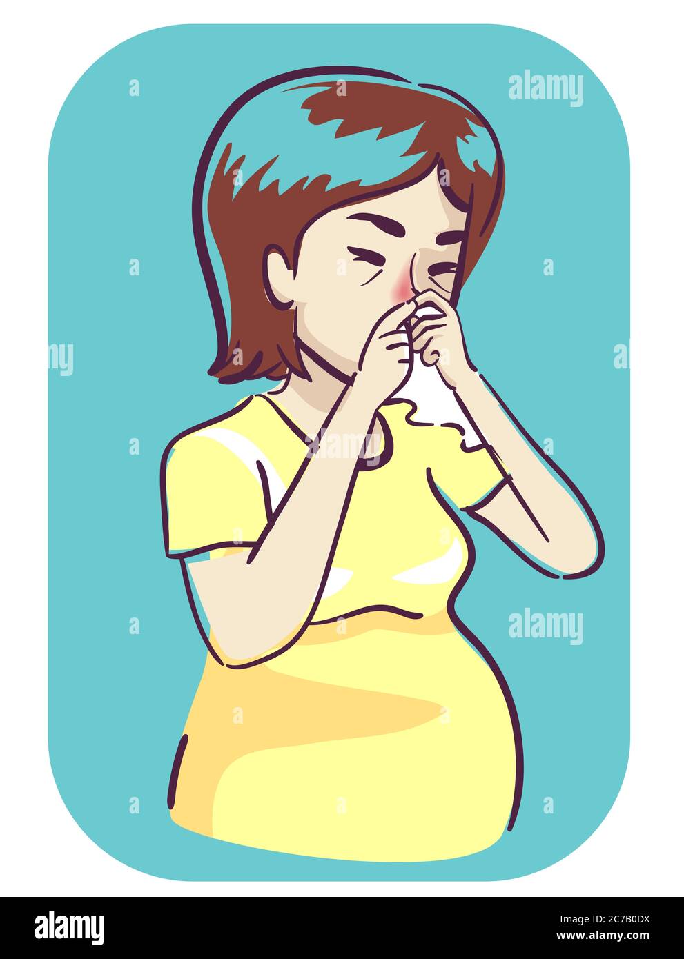 Illustration of a Girl Pregnant with Stuffy Nose Stock Photo