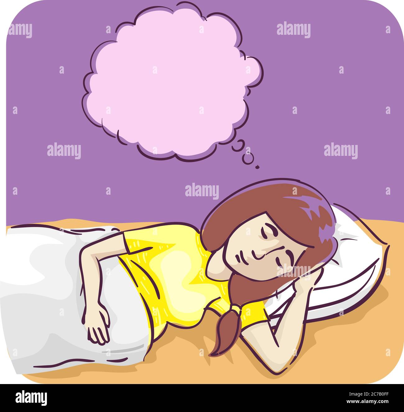 Illustration of a Pregnant Woman Sleeping with Blank Thinking Bubble for Her Dreams Stock Photo