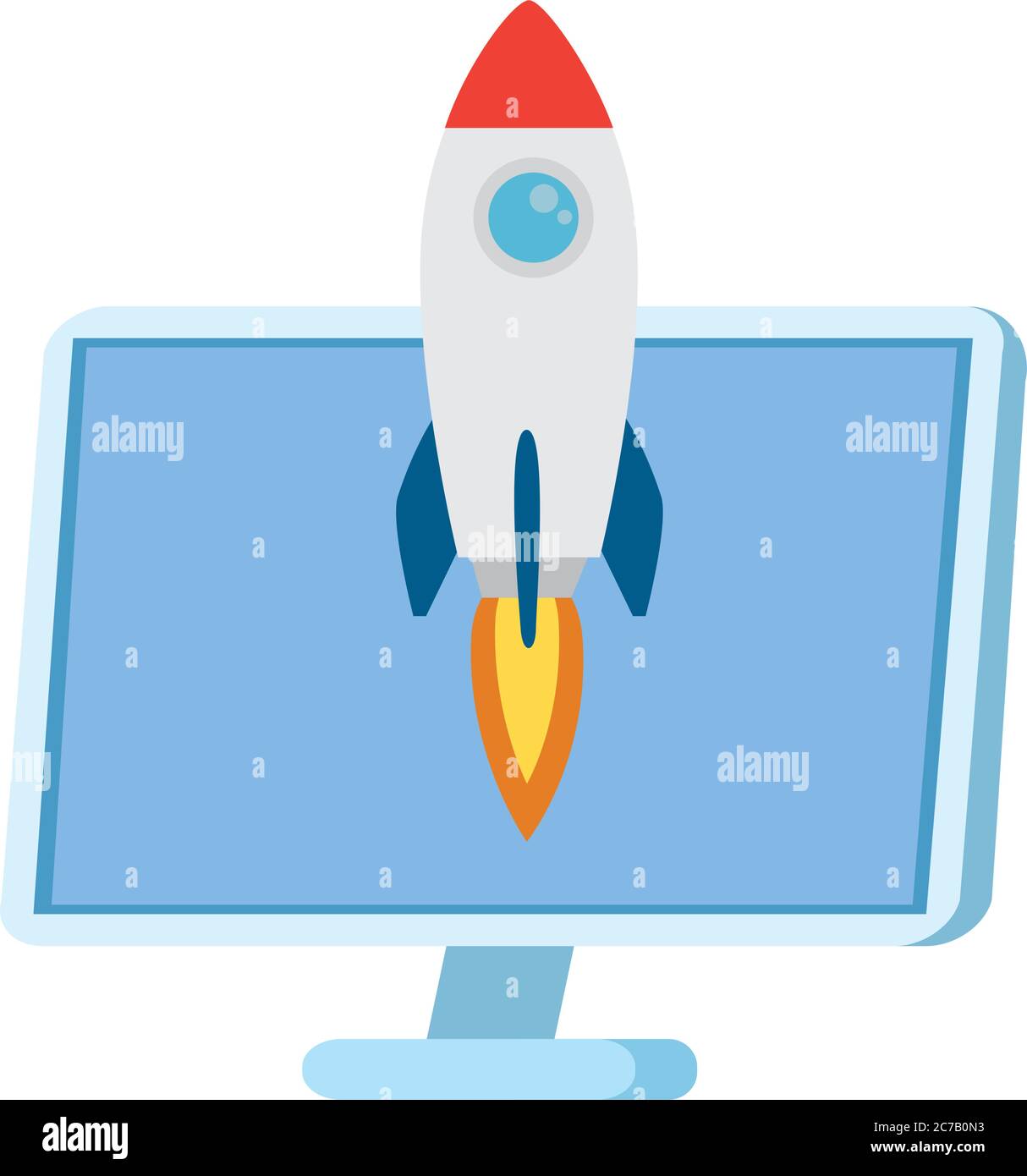 Start up rocket in front of computer vector design Stock Vector Image ...
