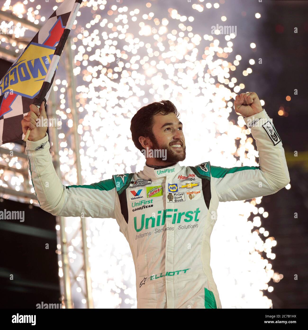 Bristol, Tennessee, USA. 15th July, 2020. No.9 CHASE ELLIOTT celebrates winning the NASCAR Cup Series All-Star Race at Bristol Motor Speedway. Credit: Stephen A. Arce/ASP/ZUMA Wire/Alamy Live News Stock Photo