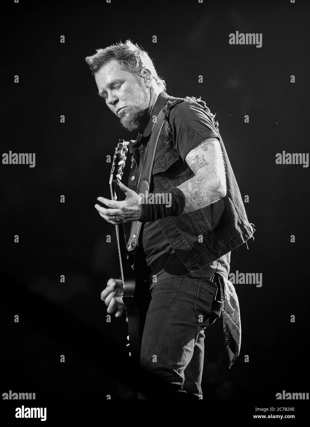 Singer James Hetfield of Metallica performs at the Ontario Citizens Business Bank Arena in Ontario. Credit: Jared Milgrim/The Photo Access Stock Photo