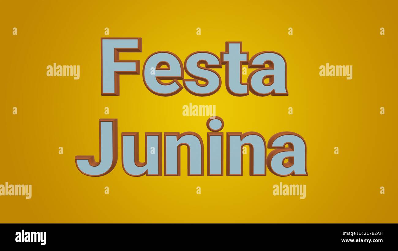 Festa Junina 3d Illustration on Yellow Background. Brazil June Festival Design Typography for Greeting Card, Invitation or Holiday Poster 3drender Stock Photo