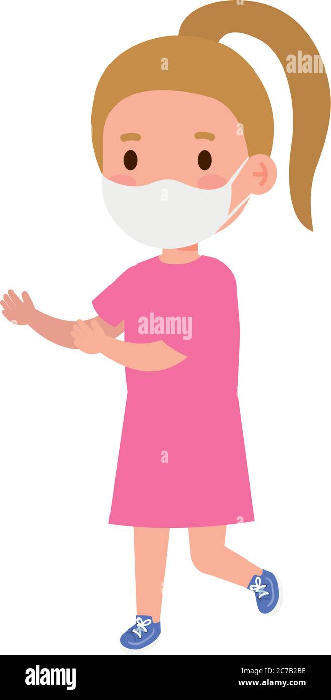 cute girl wearing medical mask to prevent coronavirus covid 19 on white ...