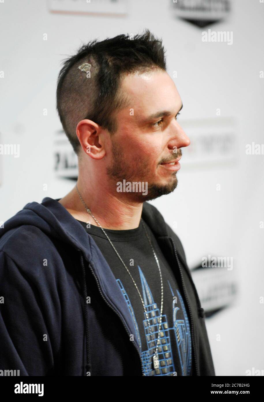 Adam "DJ AM" Goldstein arrives with scars after plain crash and before performance with Jay-Z at the reopening of the Palladium in Hollywood. Credit: Jared Milgrim/The Photo Access Stock Photo