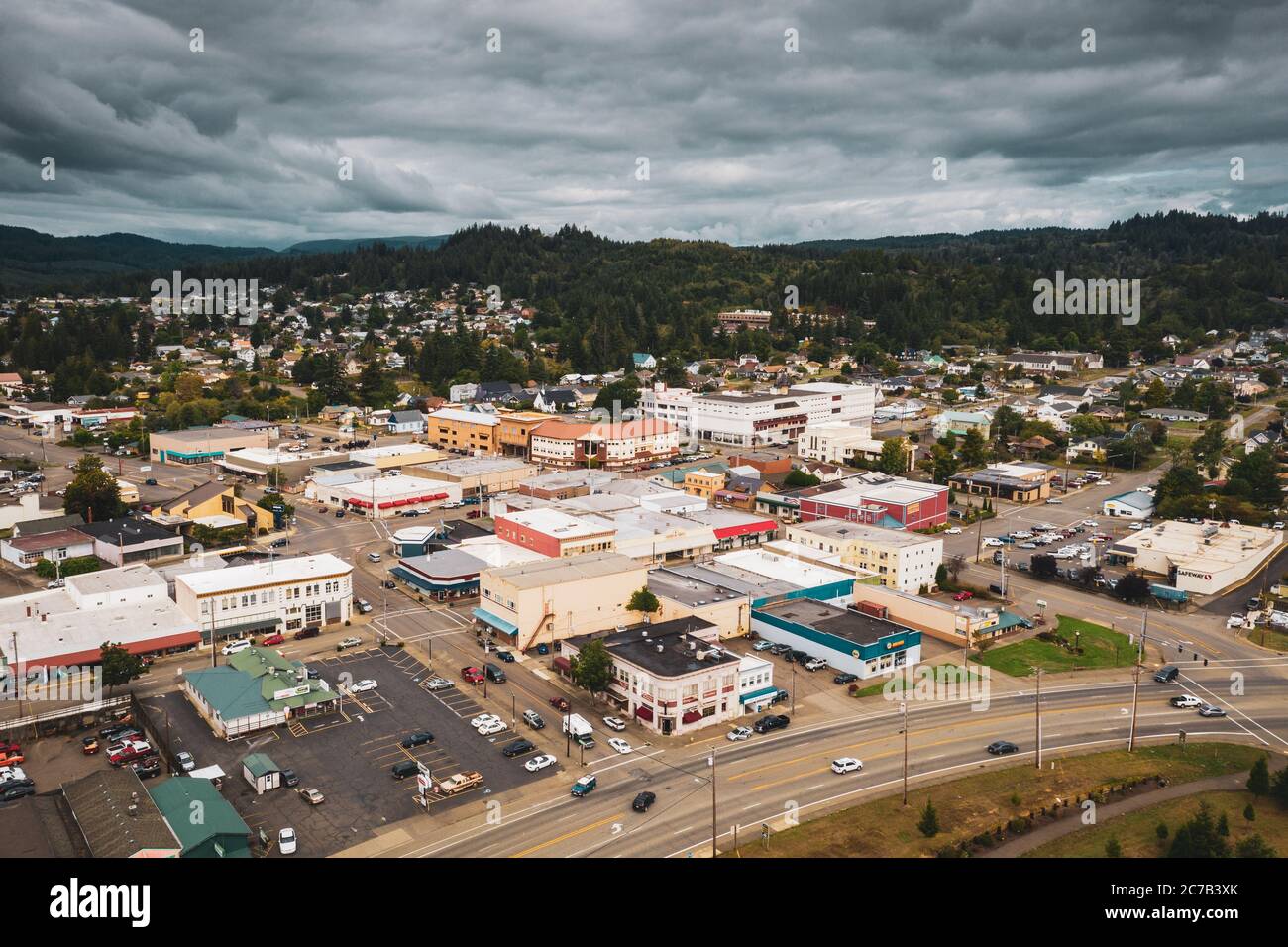 Aerial of Coquille, town in Southern Oregon Stock Photo Alamy