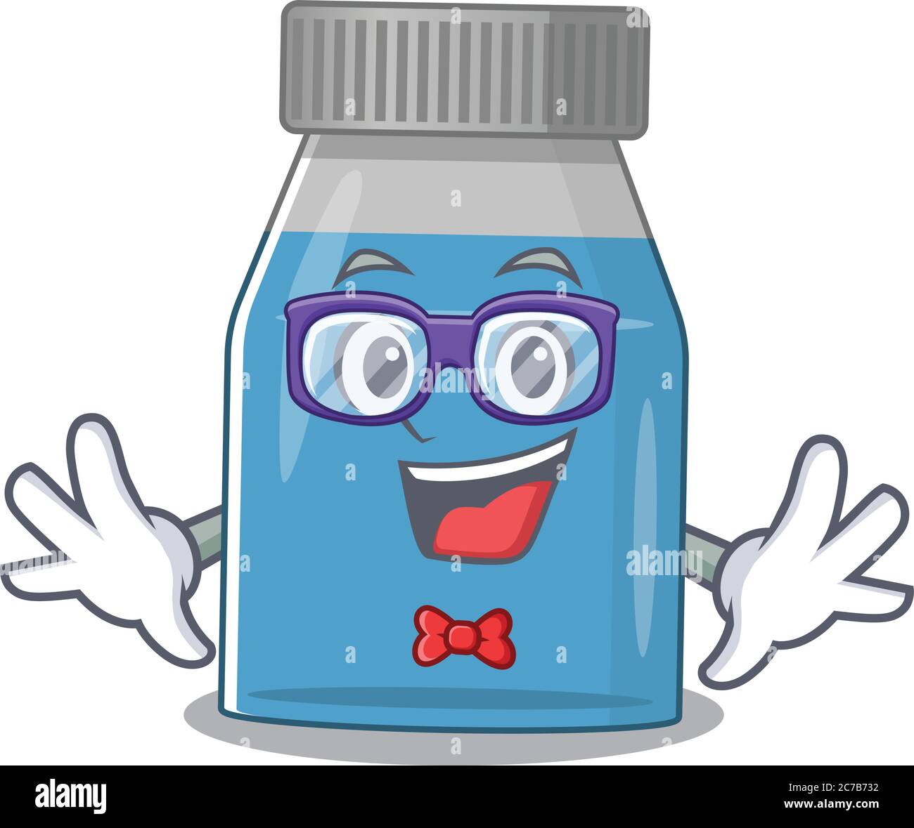 A caricature drawing of nerd syrup medicine wearing weird glasses Stock