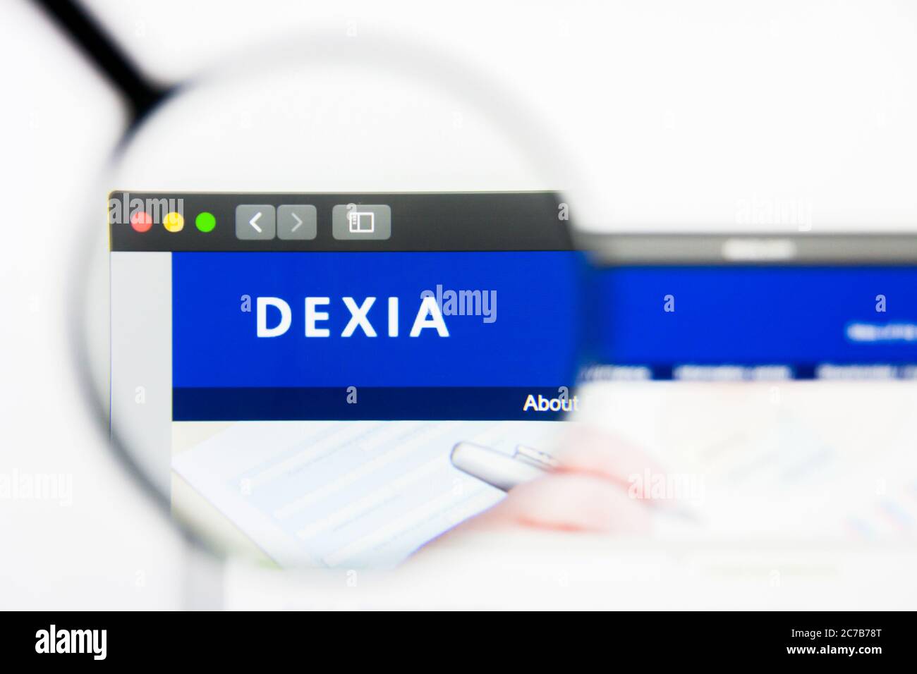 Los Angeles, California, USA - 24 March 2019: Illustrative Editorial of Dexia website homepage. Dexia logo visible on display screen. Stock Photo