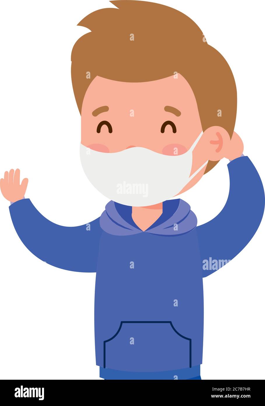 cute boy wearing medical mask to prevent coronavirus covid 19 on white ...