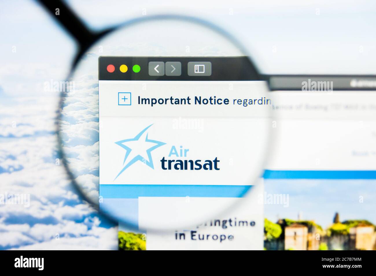 Los Angeles, California, USA - 21 March 2019: Illustrative Editorial of Air Transat website homepage. Air Transat logo visible on display screen. Stock Photo