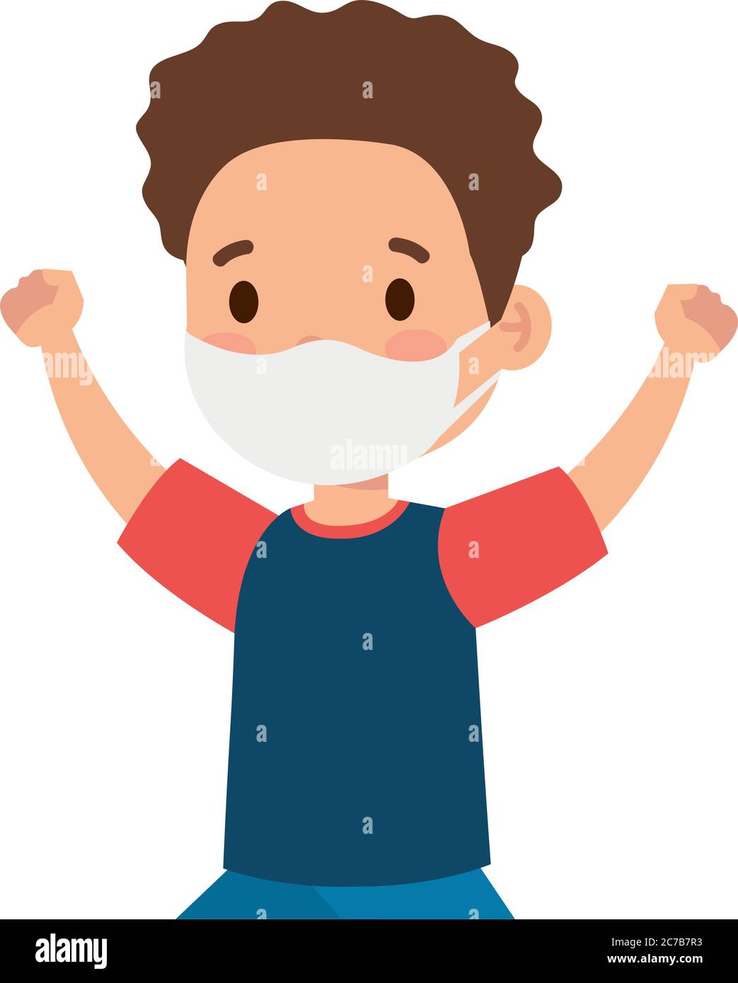 cute boy wearing medical mask to prevent coronavirus covid 19 on white ...