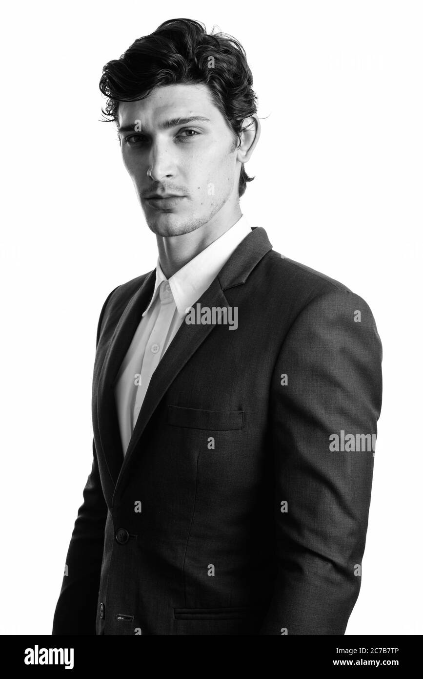 Portrait of young handsome man in black and white Stock Photo - Alamy