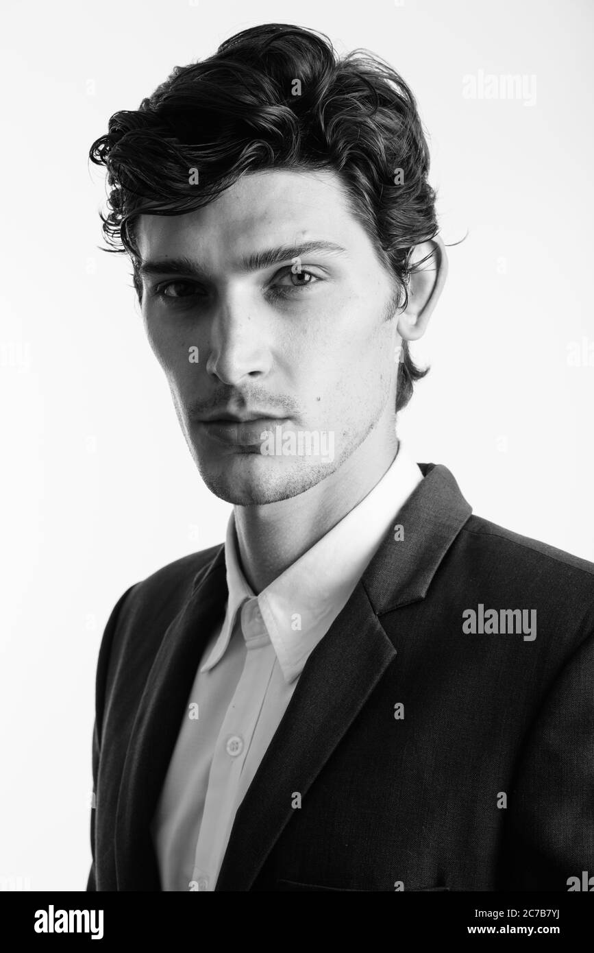 Portrait of young handsome man in black and white Stock Photo - Alamy