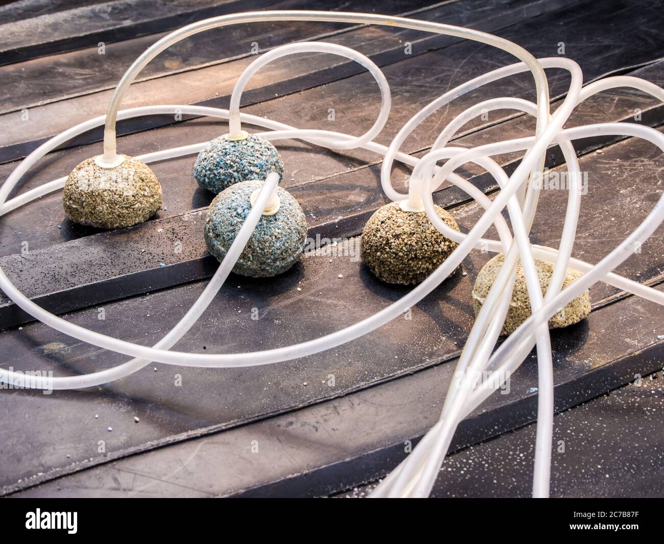 The old oxygen ball for fish tank with the hose ready to use Stock