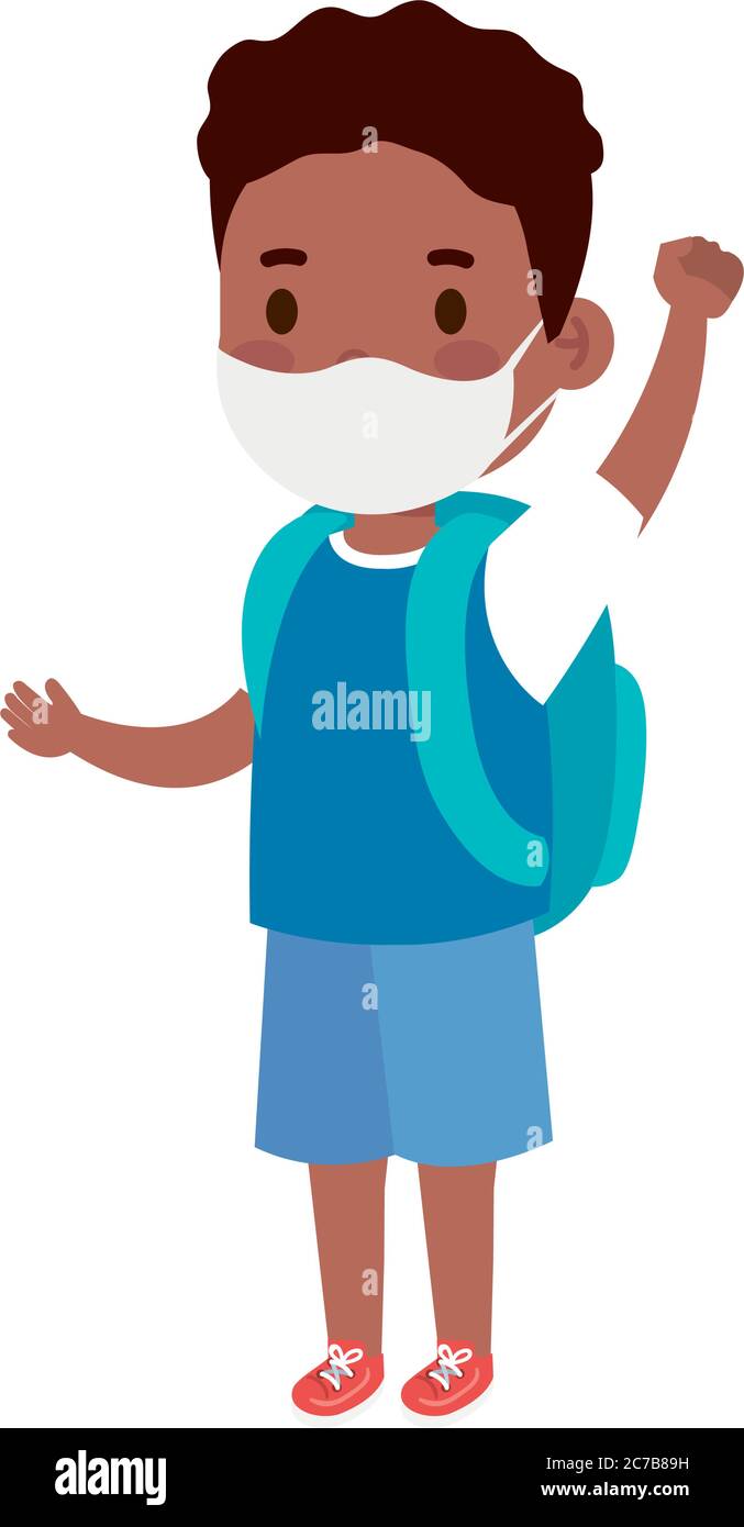 cute student boy afro wearing medical mask to prevent coronavirus covid ...