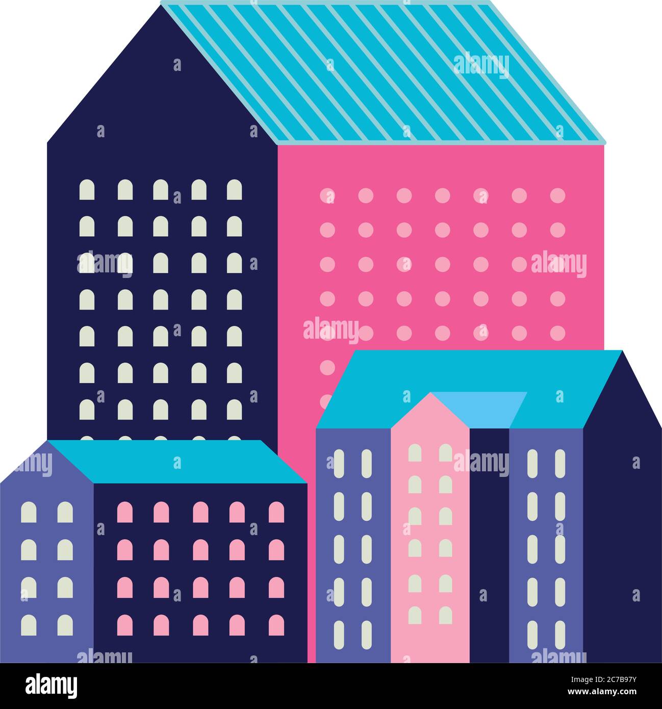 Pink blue and purple city buildings design, Abstract geometric