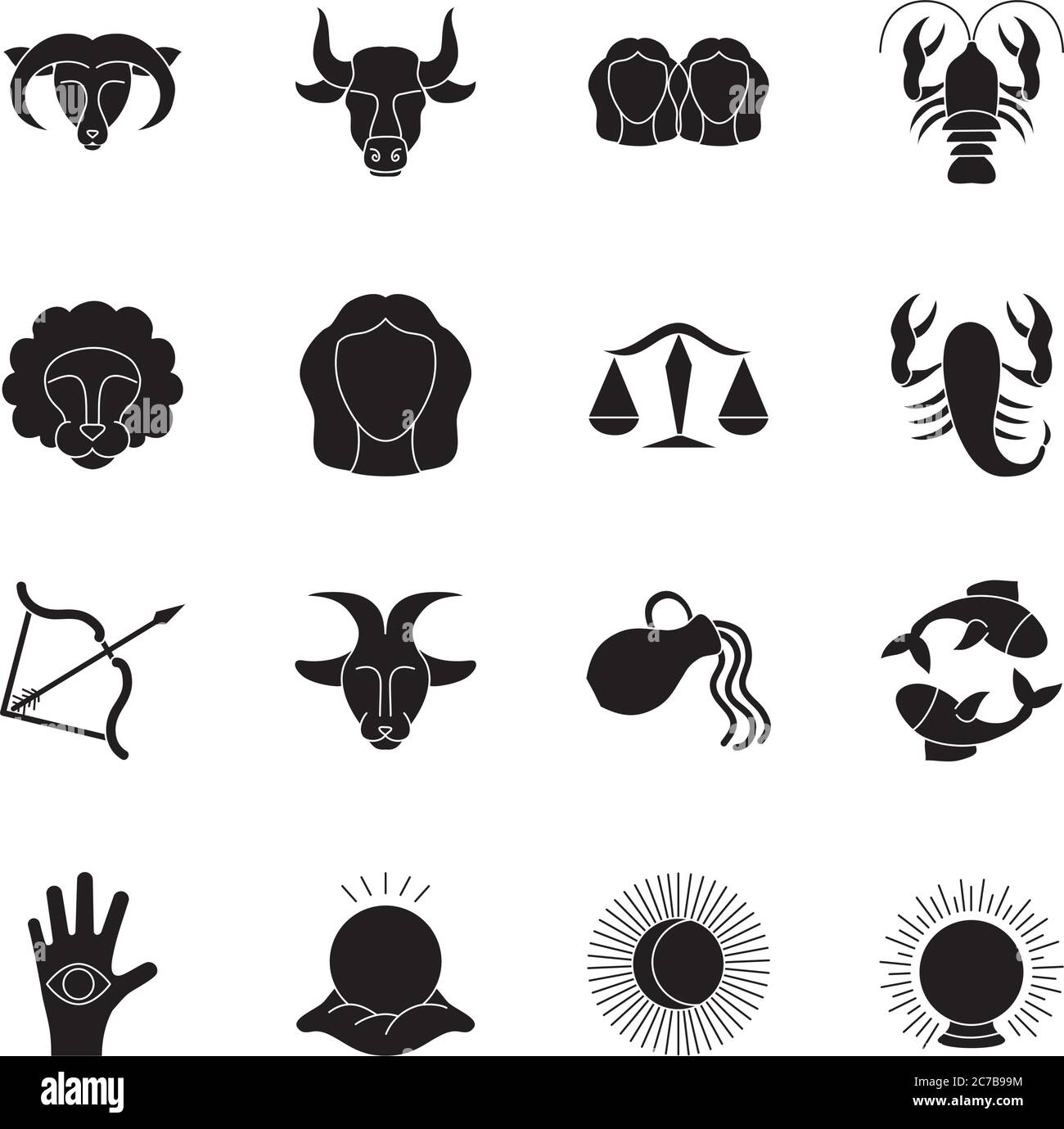 astrology signs icon set over white background, silhouette style, vector illustration Stock Vector