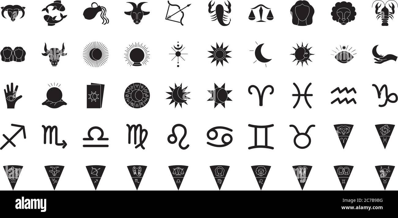 astrology signs icon set over white background, silhouette style, vector illustration Stock Vector