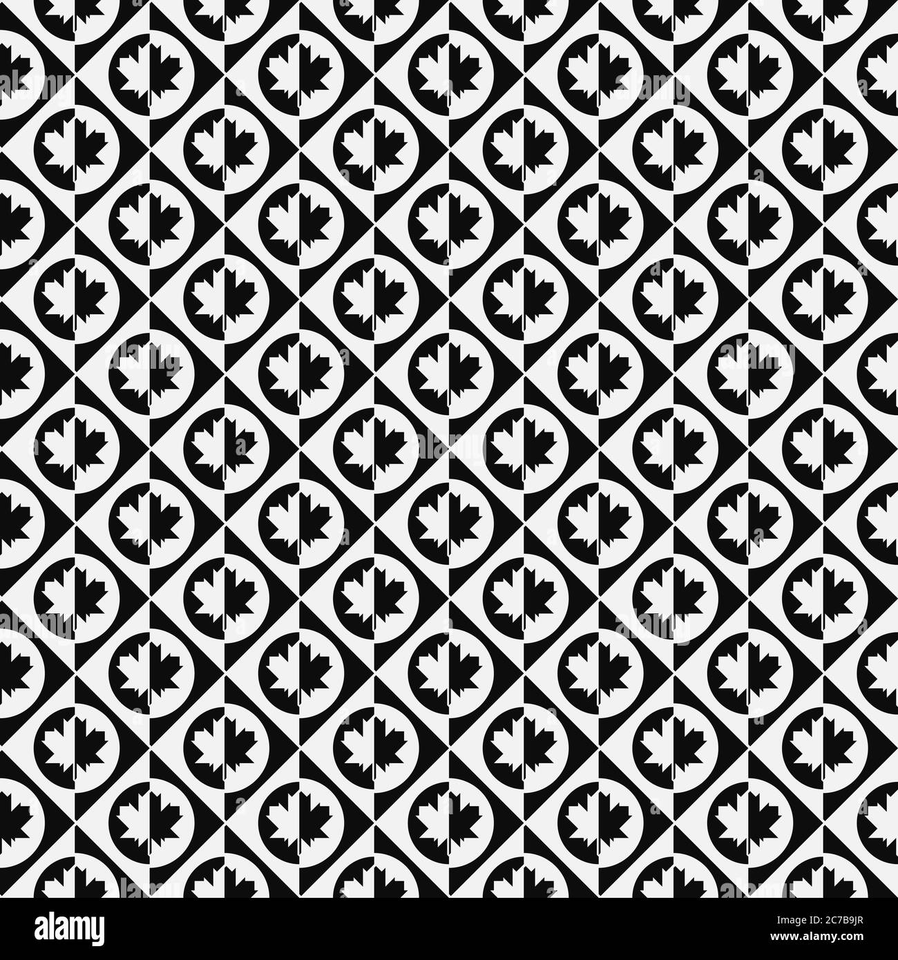 Seamless geometric patterns with with maple leafs in circle shapes Stock Vector