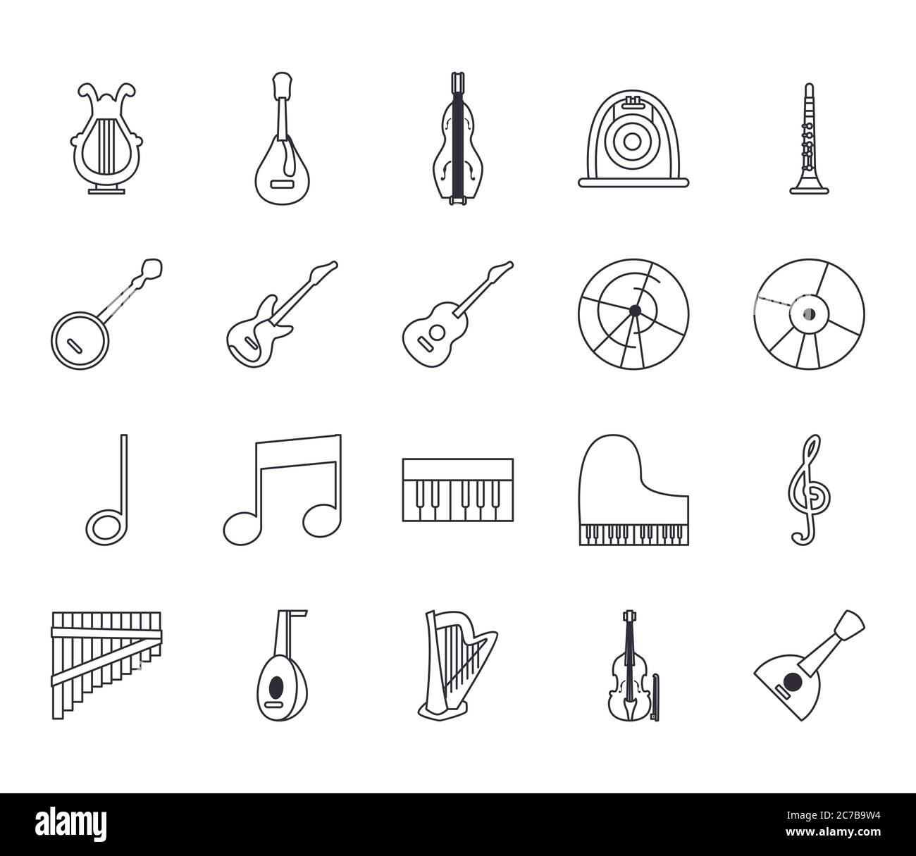 line style icon set design, Music instruments sound melody song musical ...