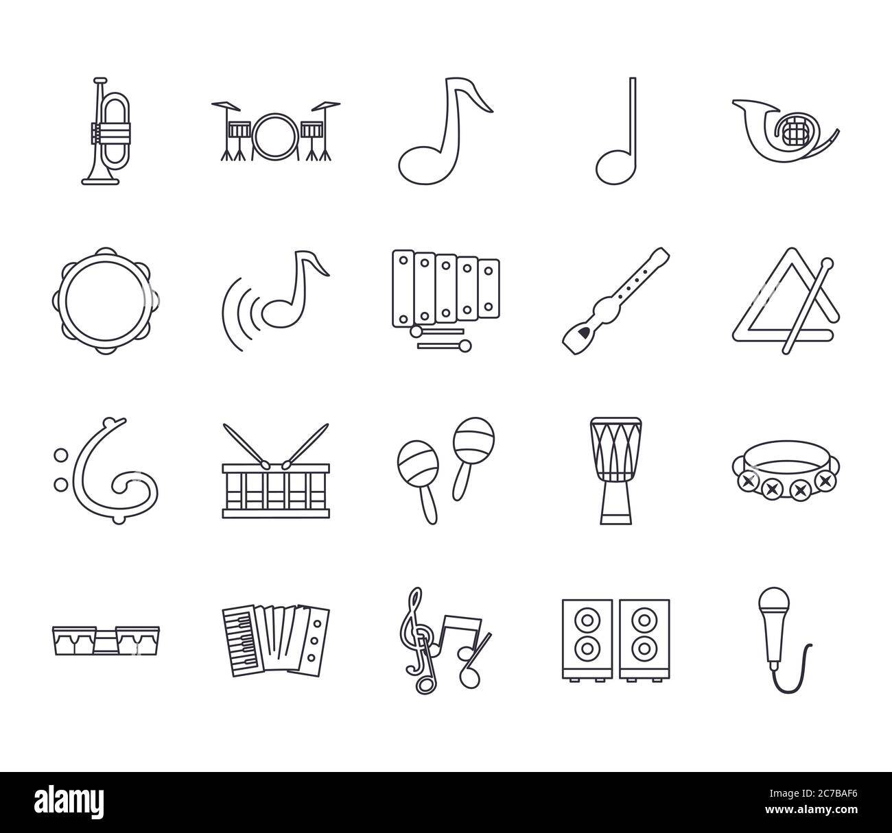 line style icon set design, Music instruments sound melody song musical ...