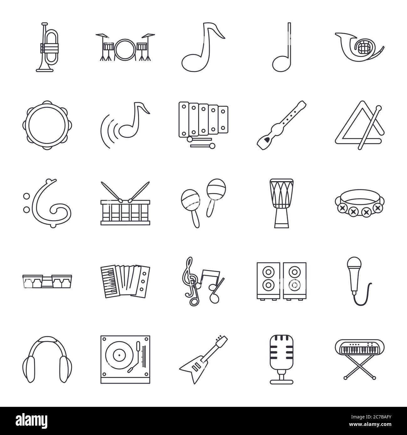 line style icon set design, Music instruments sound melody song musical ...