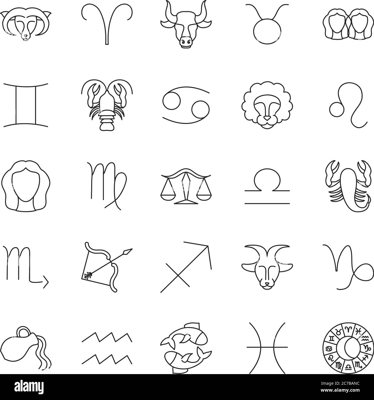 astrology symbols icon set over white background, line style, vector illustration Stock Vector