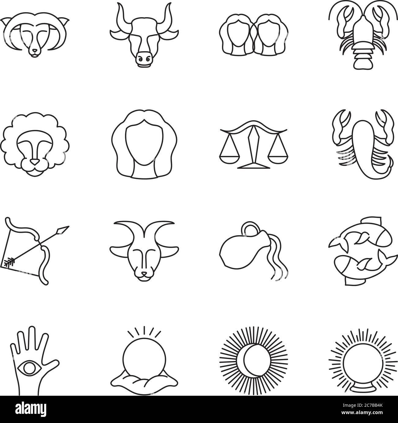 sun and astrology signs icon set over white background, line style, vector illustration Stock Vector