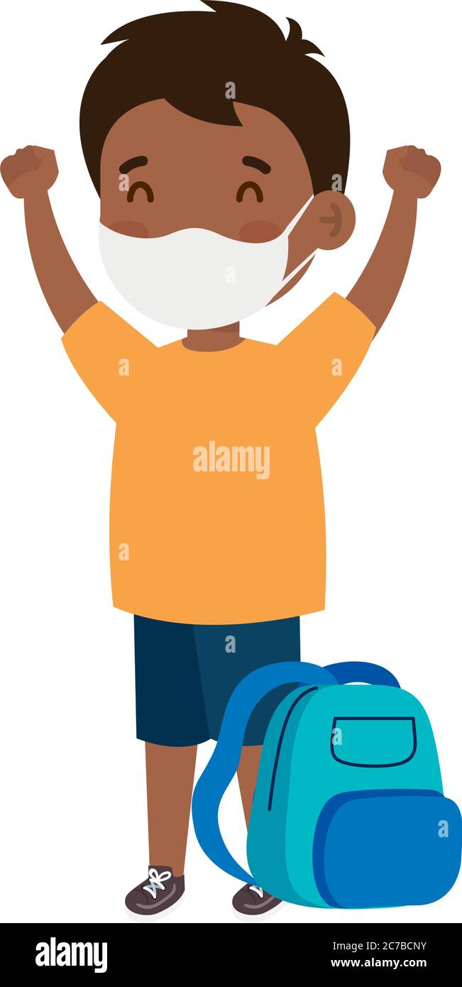 cute student boy afro wearing medical mask to prevent coronavirus covid ...
