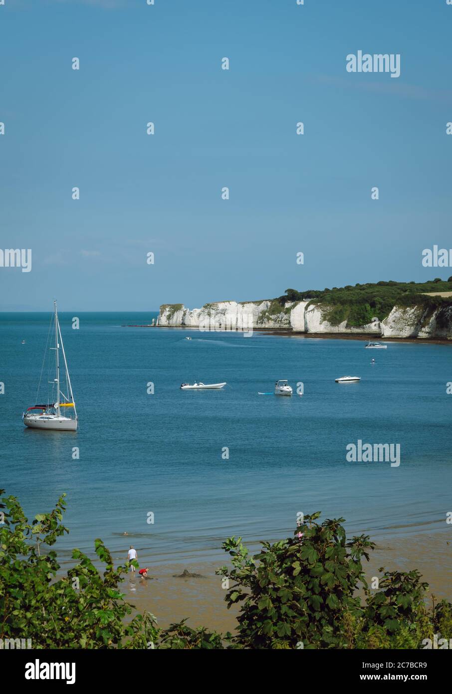 Beautiful summerly day with an impressive view of Old Harry Rocks, England Stock Photo