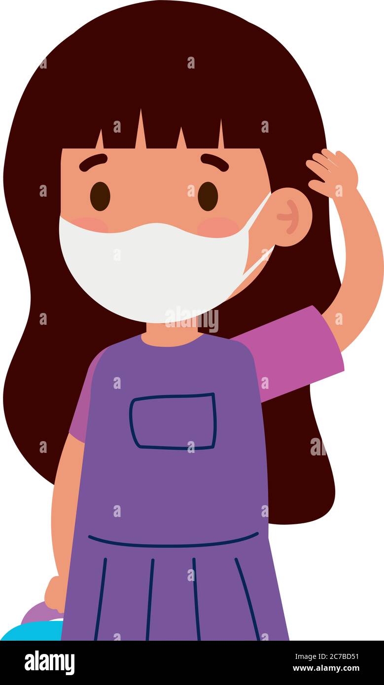 cute girl wearing medical mask to prevent coronavirus covid 19 on white ...