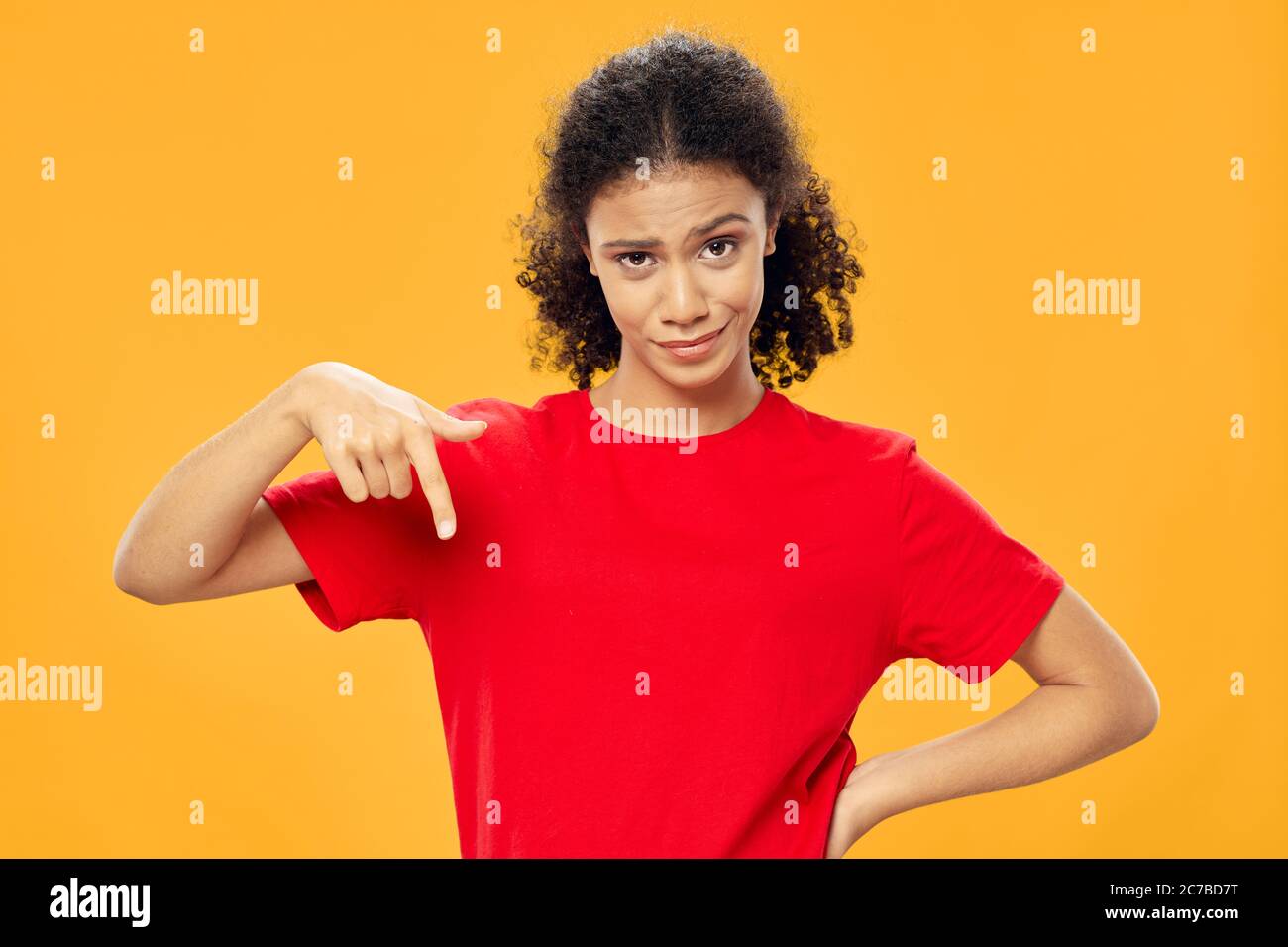 emotional woman gesturing with hand crush tshirt emotions Stock Photo Alamy