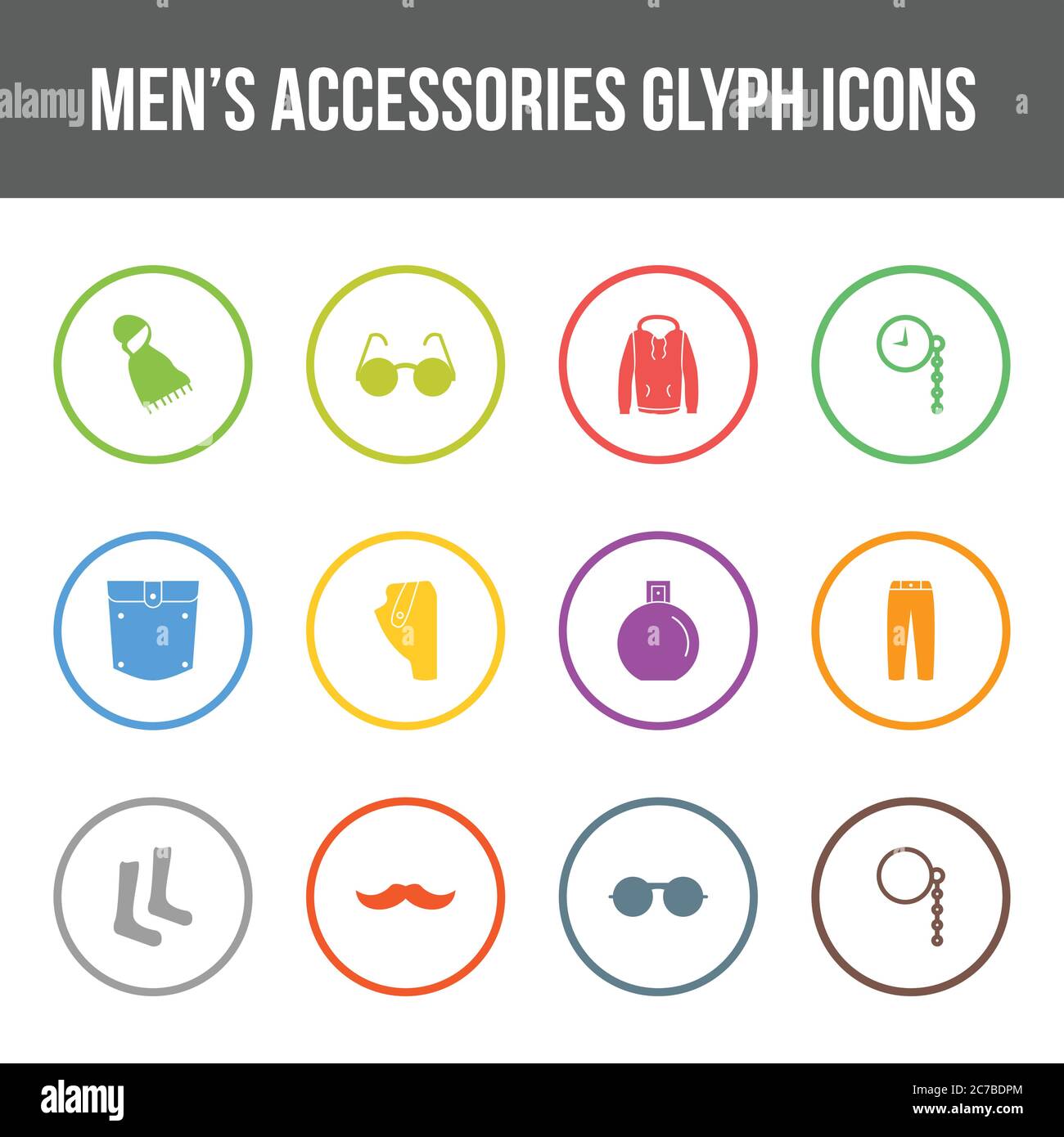 Unique men's accessories vector glyph icon set Stock Vector