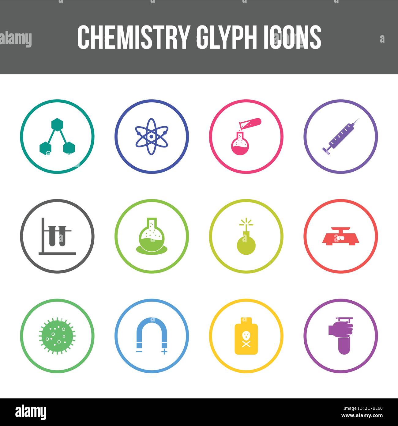 Unique chemistry vector glyph icon set Stock Vector