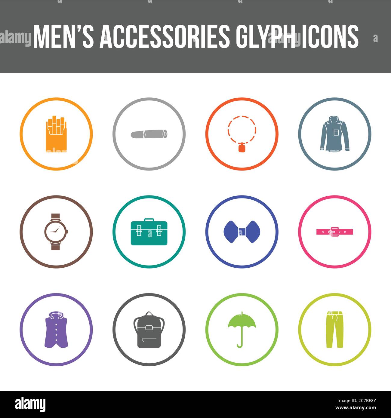 Unique men's accessories vector glyph icon set Stock Vector